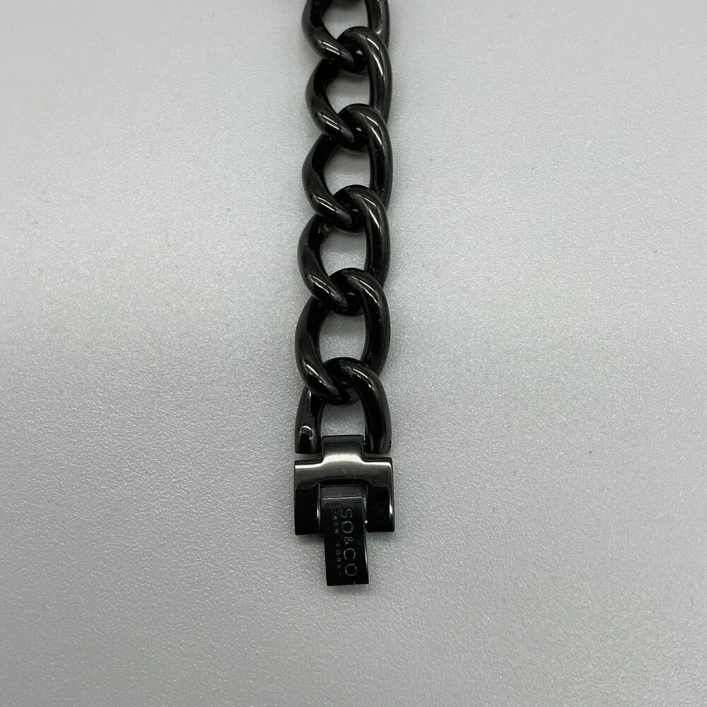 SO&CO Womens Watch 18mm Black Dial Crystal Bezel Chain Bracelet New Battery 7.5
